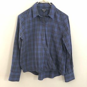 Madewell plaid faux wrap shirt NWT